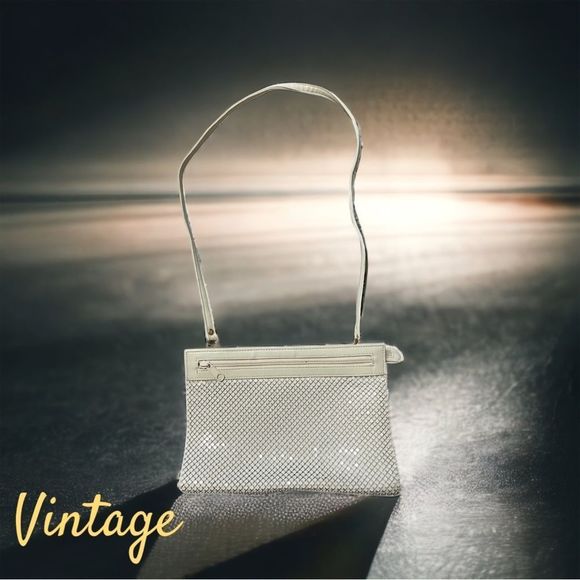 Vintage Whiting & Davis Ivory Chain Metal Shoulder Bag - Picture 1 of 13